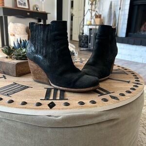 Kork-Ease Black Suede/Leather Ankle Boots
